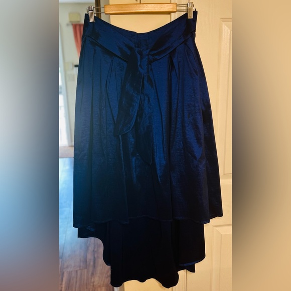 Elegant Royal Blue Low High Pleated Women's Skirt w Front Ties - Picture 7 of 10